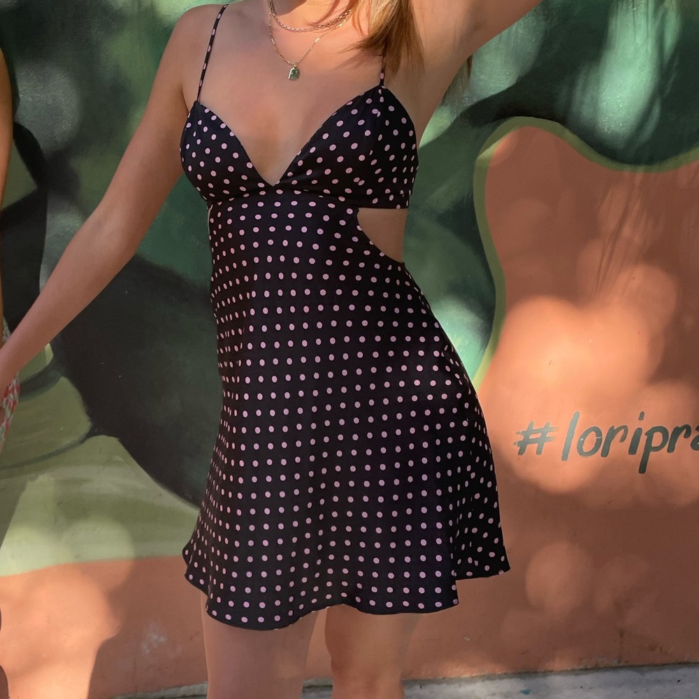 Zara polka dot satin cut out dress